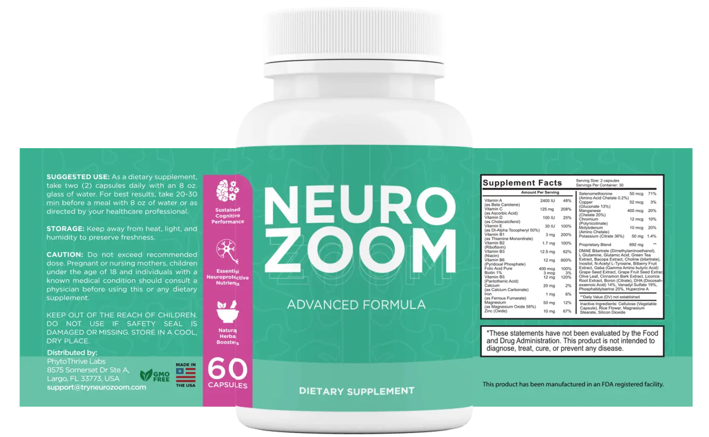 NeuroZoom Ingredient label